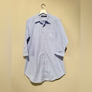 Lauren Ralph Lauren blue white striped 3/4 sleeve sleep shirt Logo Women M Cotto